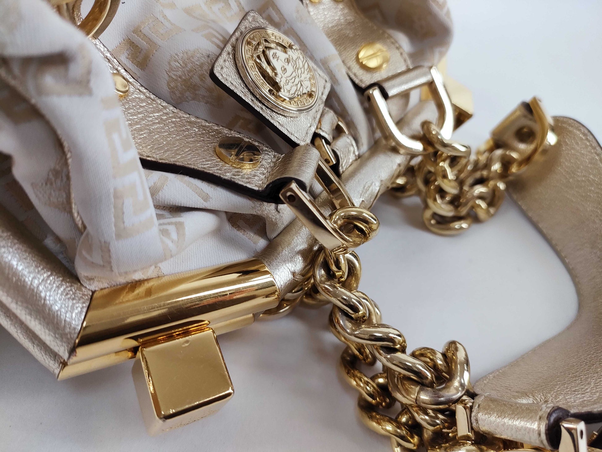 VERSACE Mini Boston Canvas/Calf Boston Bag