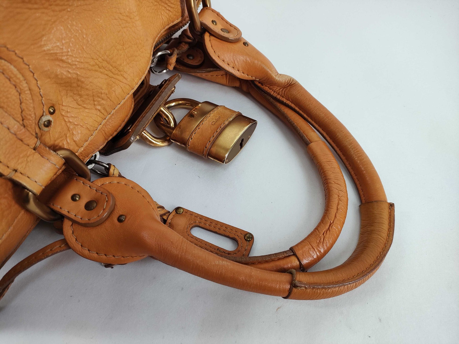 Chloe Paddington Handbag Leather 02-05-53 Camel Cadena/Key Handbag