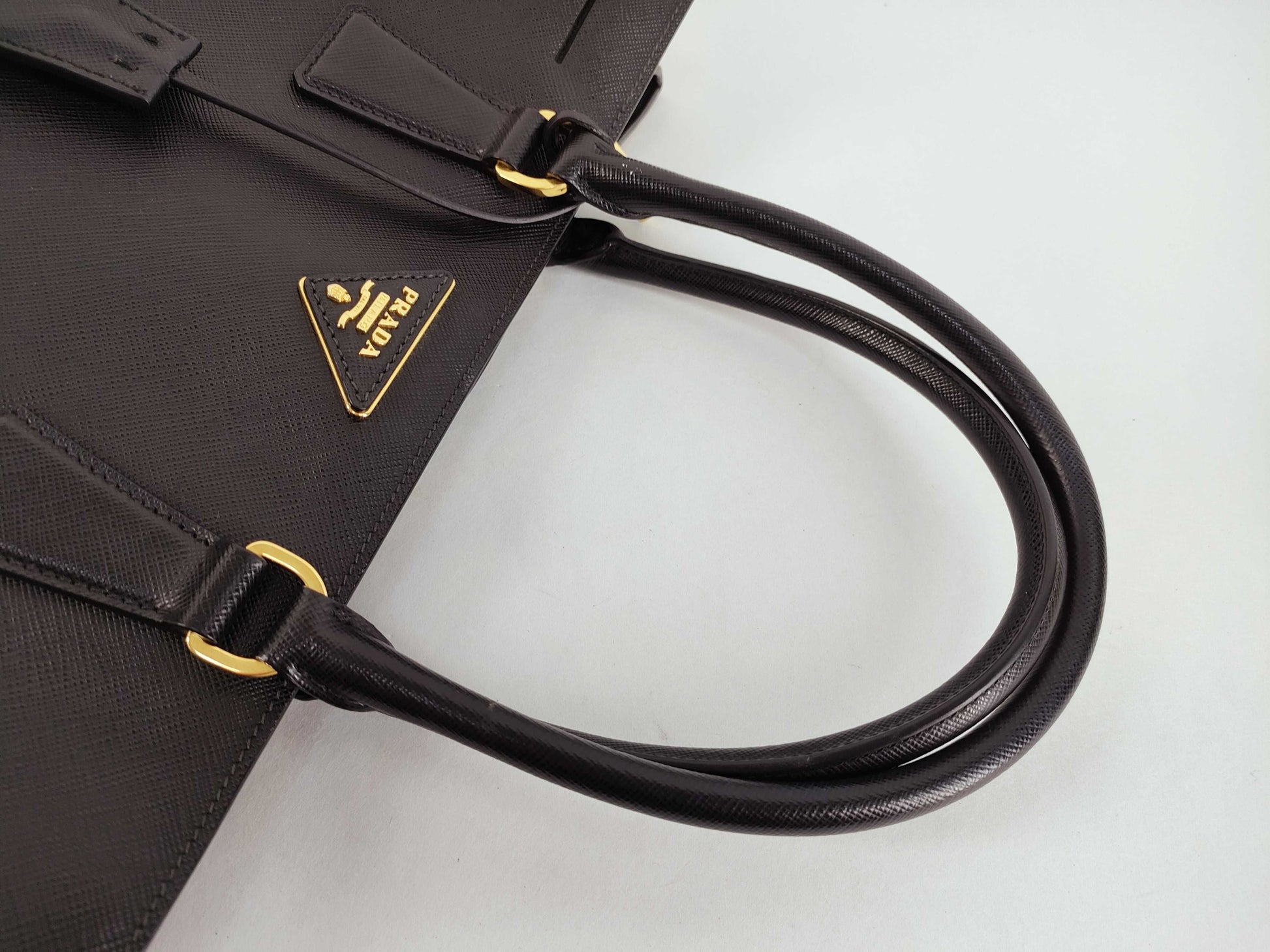 PRADA PRADA Saffiano Handbag Leather Black Shoulder Strap/Clochette Handbag