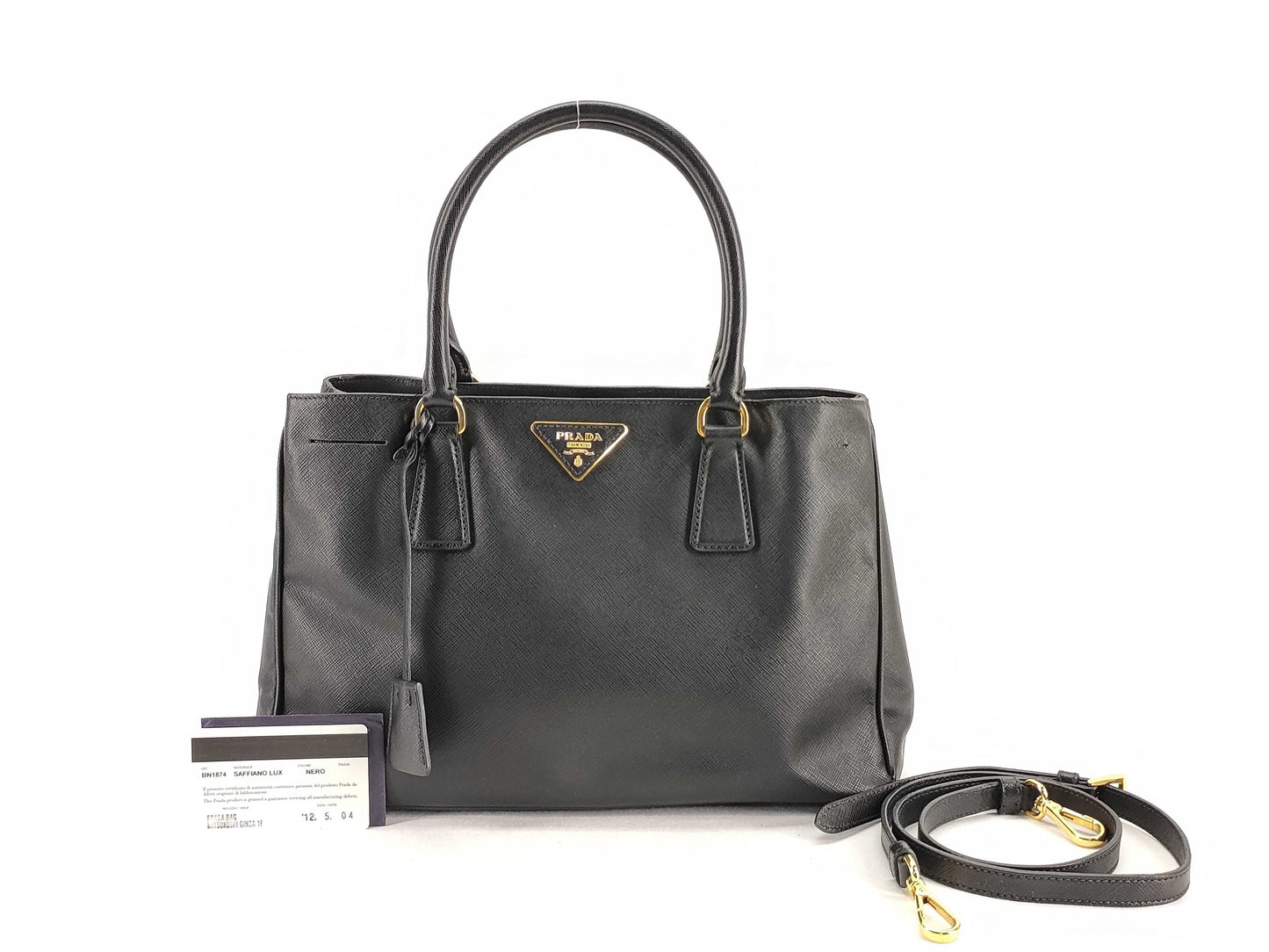 PRADA PRADA Saffiano Handbag in Black Leather with Shoulder Strap/Crochet/Gallery