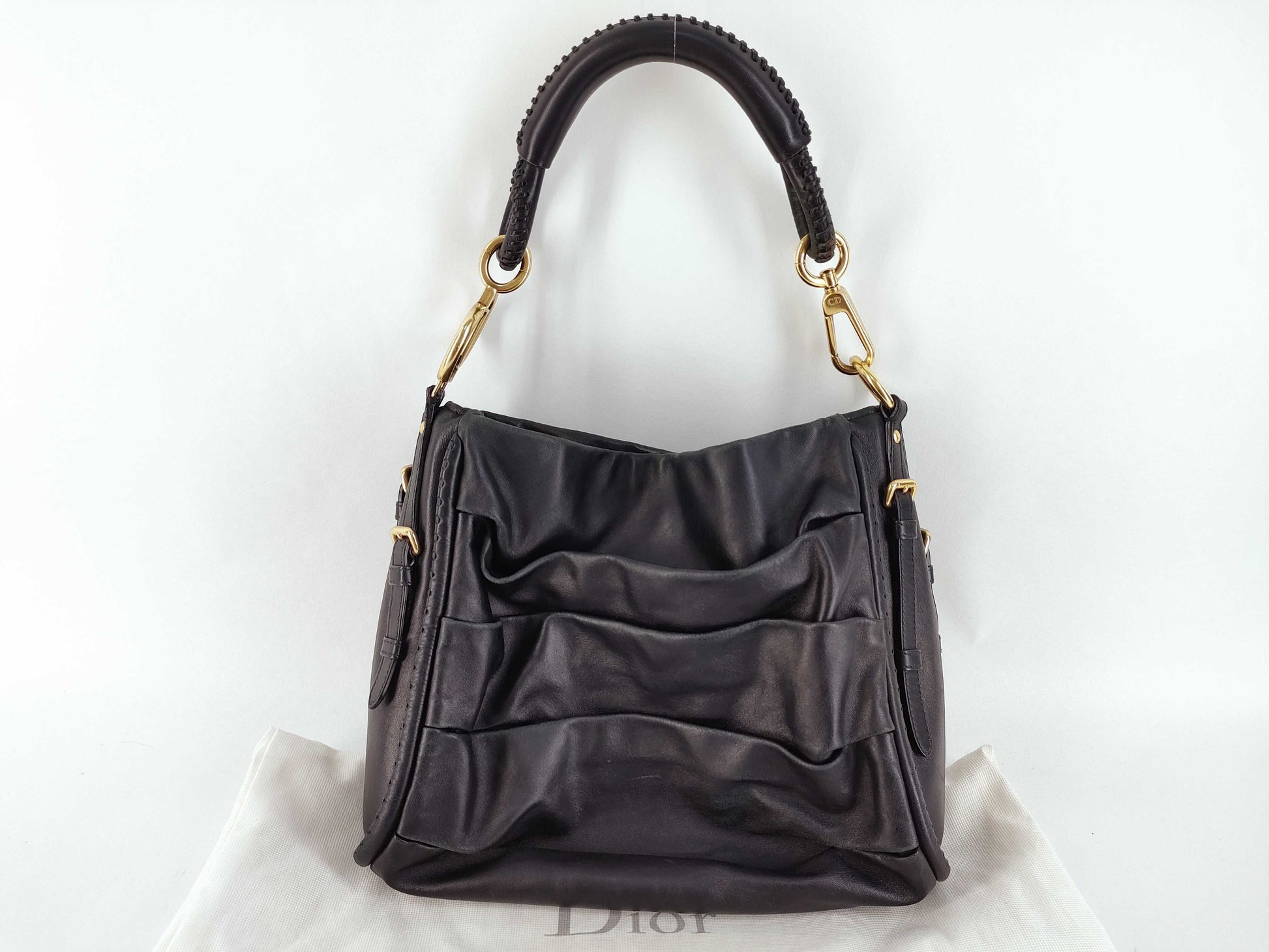 Dior M0340VLVA Hobo Drape Shoulder Bag Beige x Black Shoulder Bag