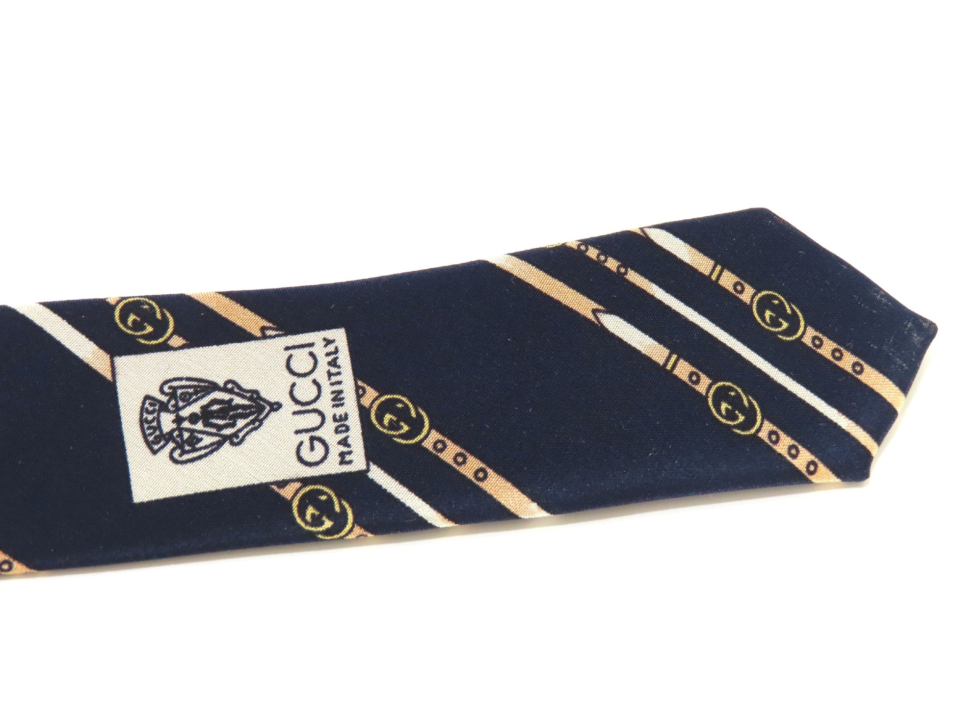 GUCCI Striped Navy GG Logo Tie