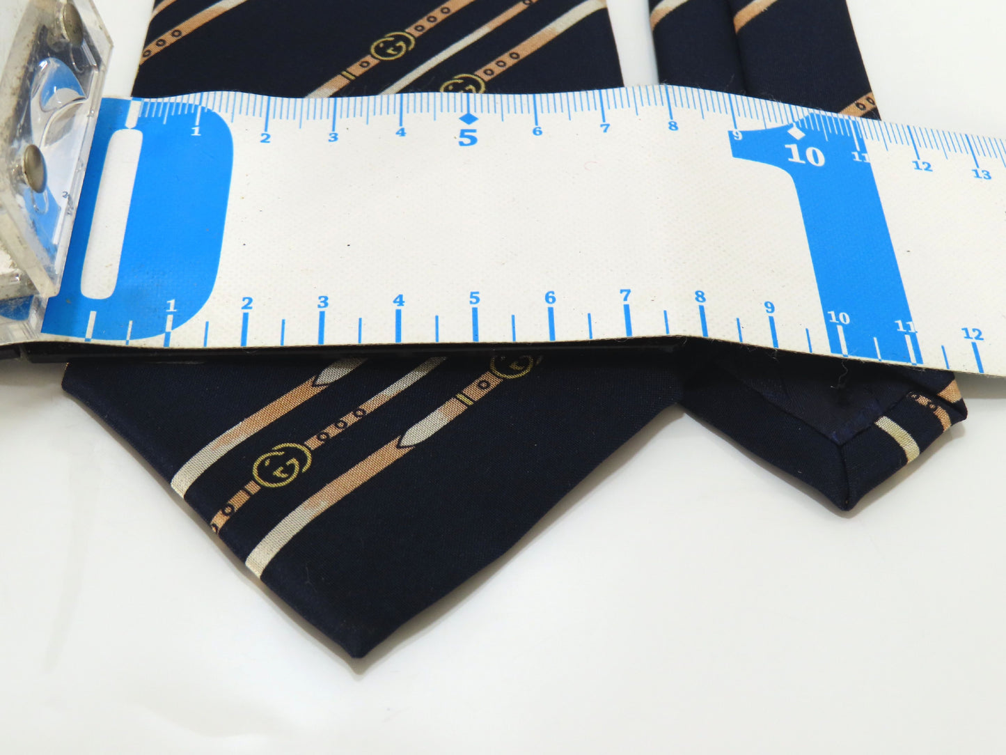 GUCCI Striped Navy GG Logo Tie