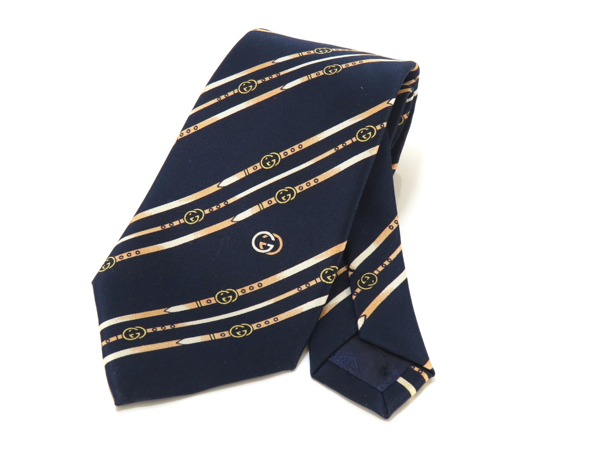 GUCCI Striped Navy GG Logo Tie