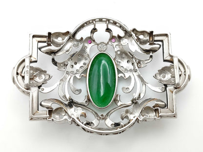 Jadeite, Ruby, Sapphire, and Diamond PT850 Obi Clasp, 23.0g 