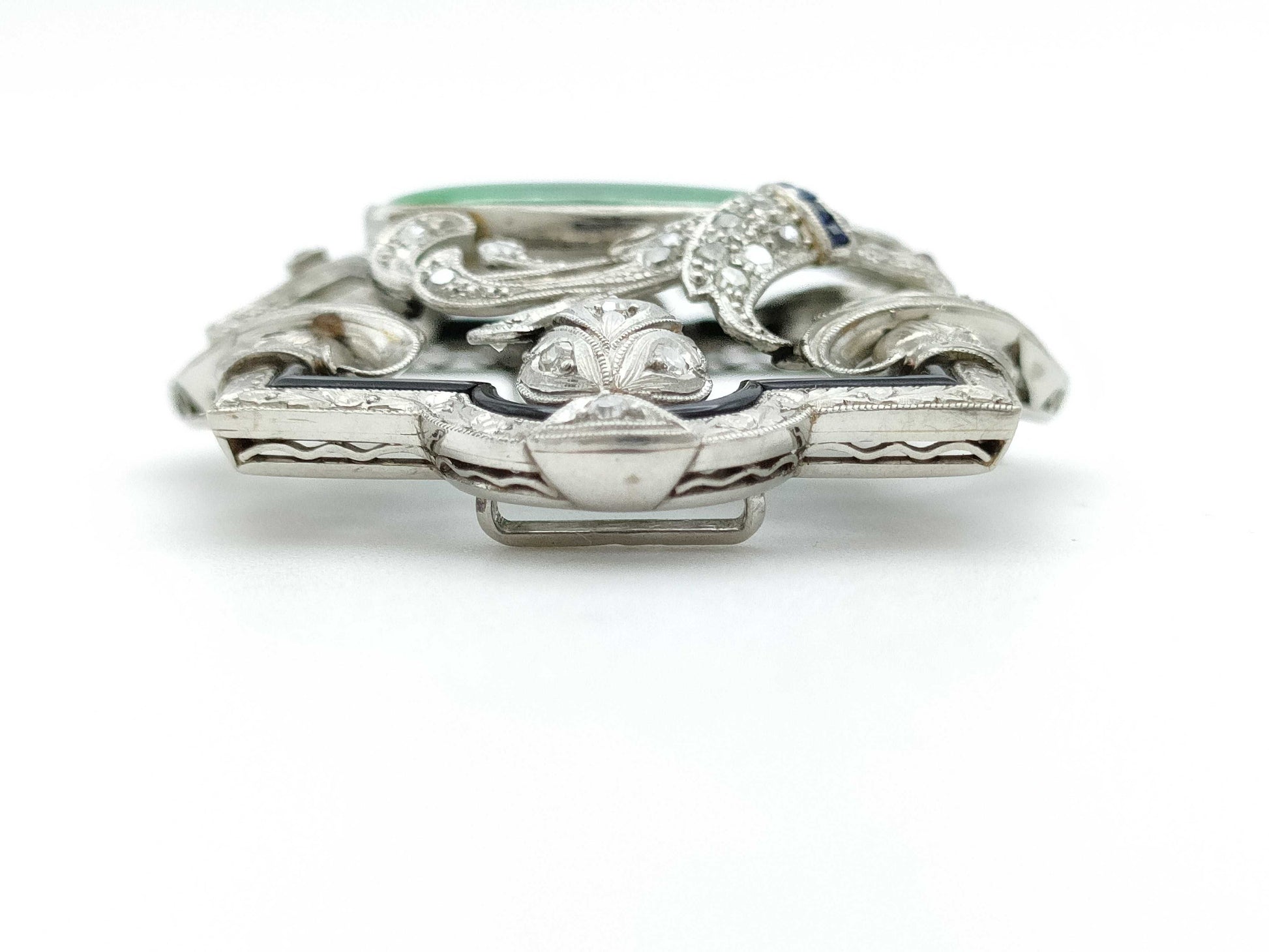 Jadeite, Ruby, Sapphire, and Diamond PT850 Obi Clasp, 23.0g 