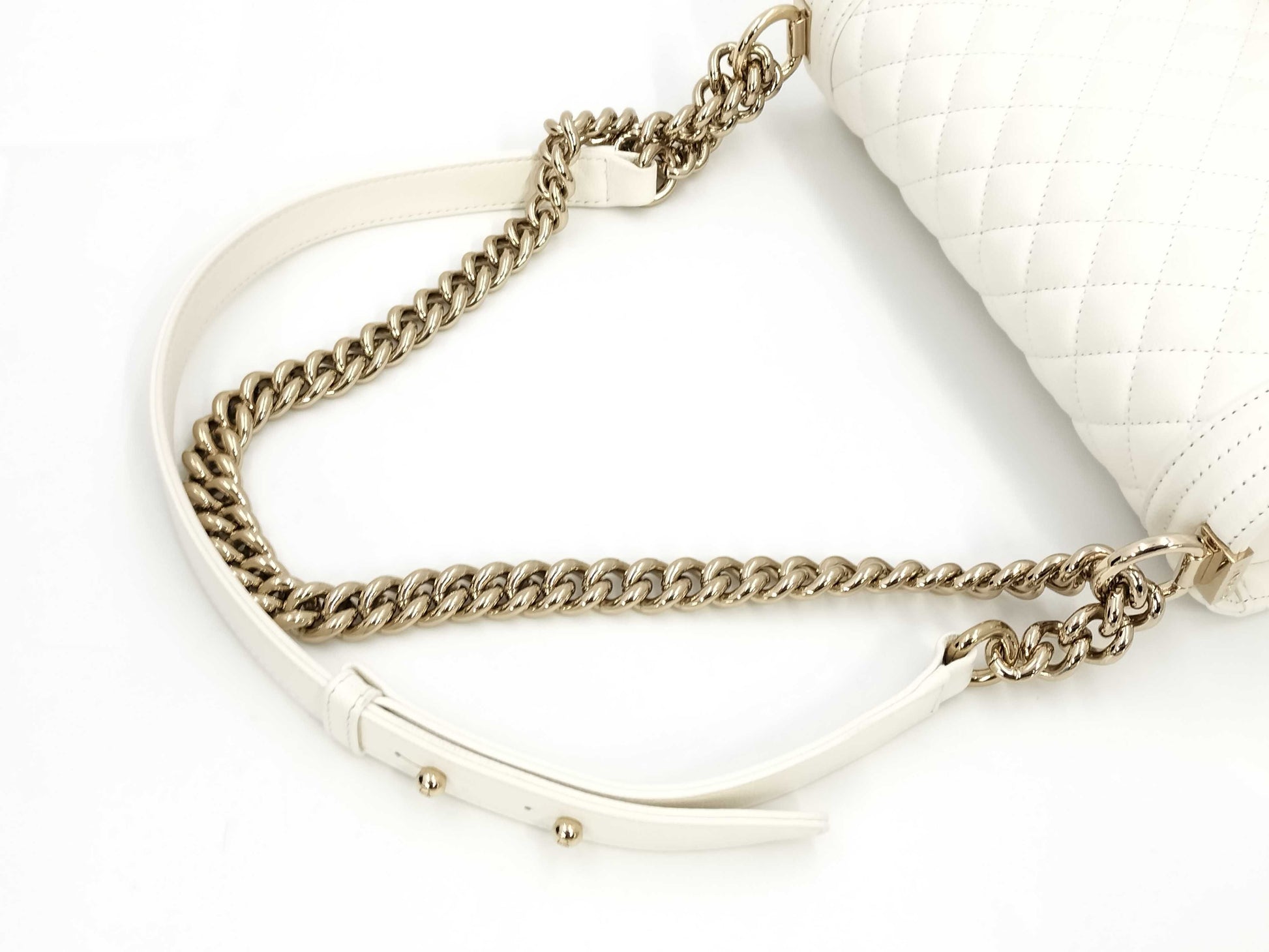 CHANEL Boy Chanel Caviar White Microchip Shoulder Bag