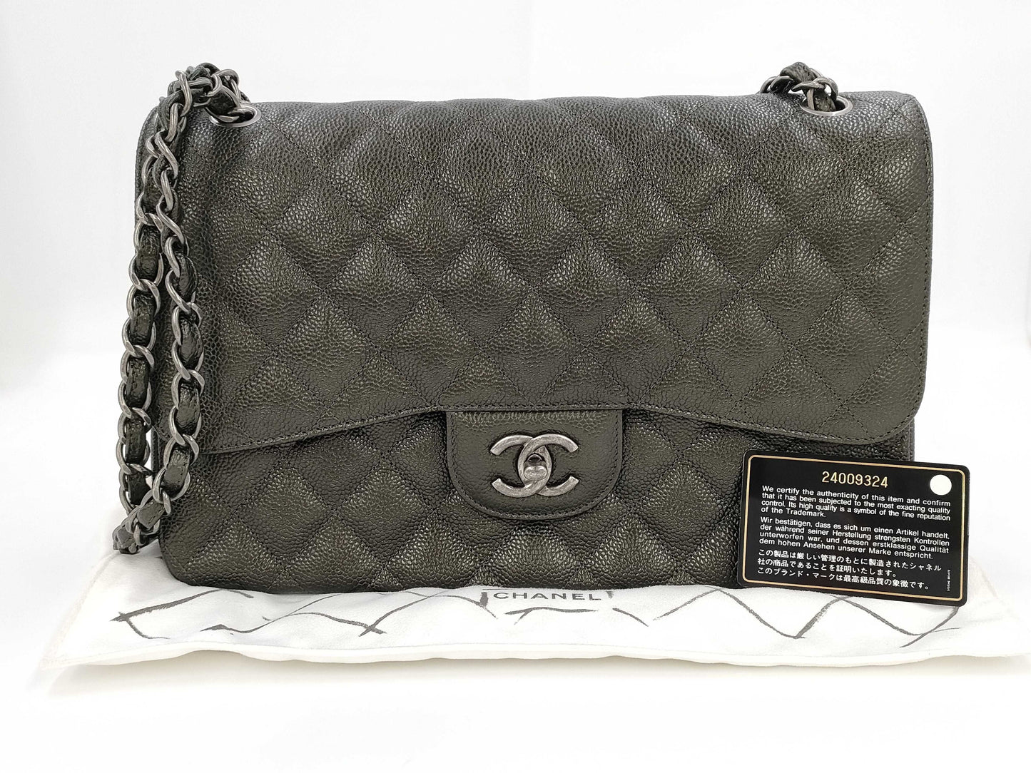 CHANEL Matelasse 30 Double Chain Shoulder Bag in Black Caviar Leather with Double Flap, A58600 24009324