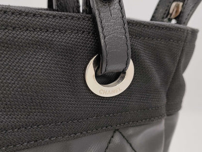 CHANEL Paris Ritz PM Tote Bag Black Silver Hardware on Canvas 11352179