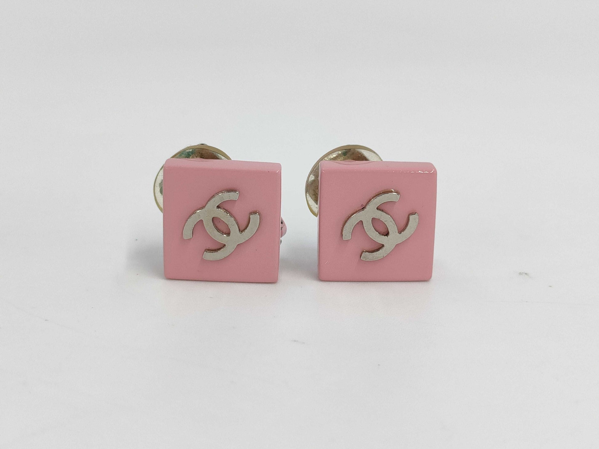 CHANEL Coco Mark Square Pink x Silver 04P Earrings