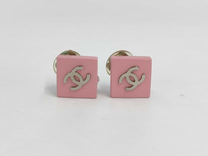 CHANEL Coco Mark Square Pink x Silver 04P Earrings