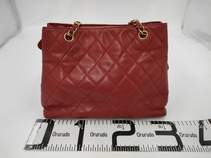CHANEL Caviar Skin Chain Tote Shoulder Bag Red No. 4 Shoulder Bag