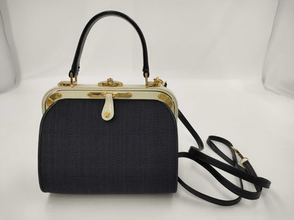 Comtesse Horsehair Leather 2-Way Handbag, Navy