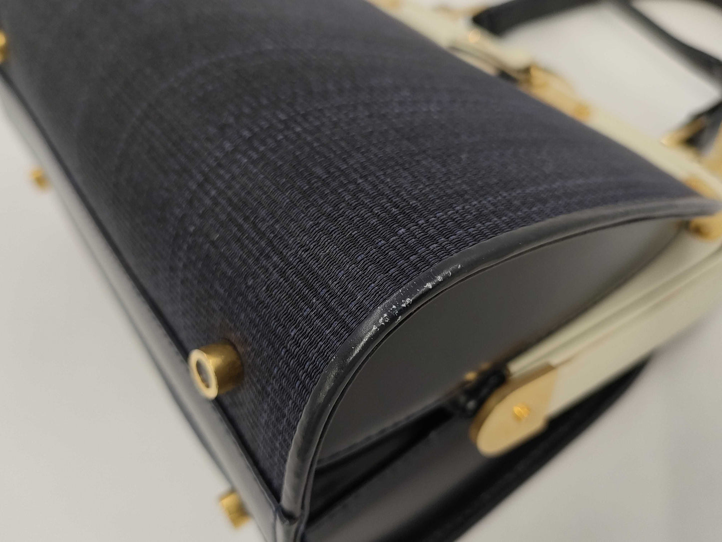 Comtesse Horsehair Leather 2-Way Handbag, Navy