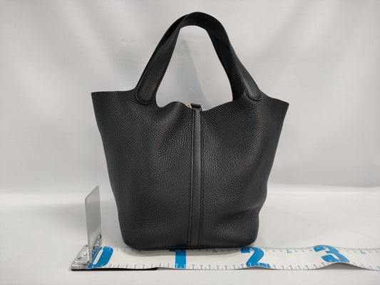 HERMES Picotin Lock 22 Black Handbag with Gold Hardware and D Stamp
