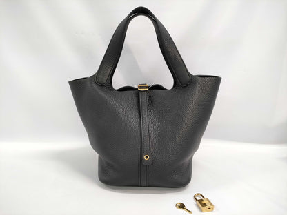 HERMES Picotin Lock 22 Black Handbag with Gold Hardware and D Stamp