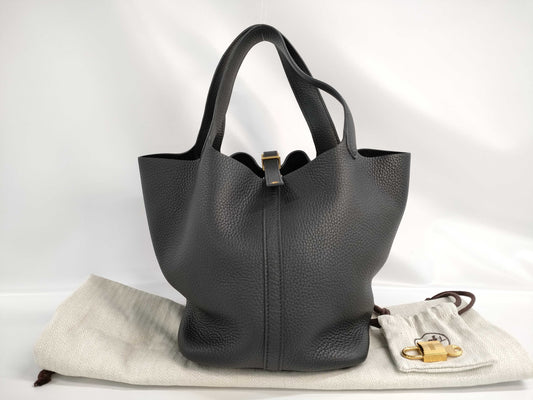 HERMES Picotin Lock 22 Black U-stamped Handbag