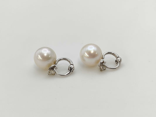 Pearl diameter: Approx. 8.5mm*2, D0.07/0.07ct, 18K White Gold, 2.8g, Earrings 