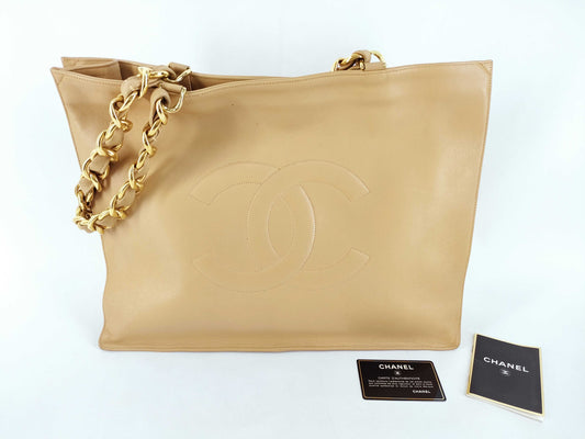 CHANEL Coco Mark Deka Coco Chain Tote Bag, Beige, No. 3
