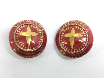 CHANEL CHANEL Logo Round Earrings Bordeaux GD Hardware Engraved 97P Earrings