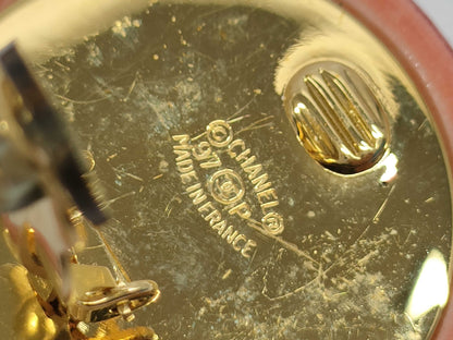 CHANEL CHANEL Logo Round Earrings Bordeaux GD Hardware Engraved 97P Earrings