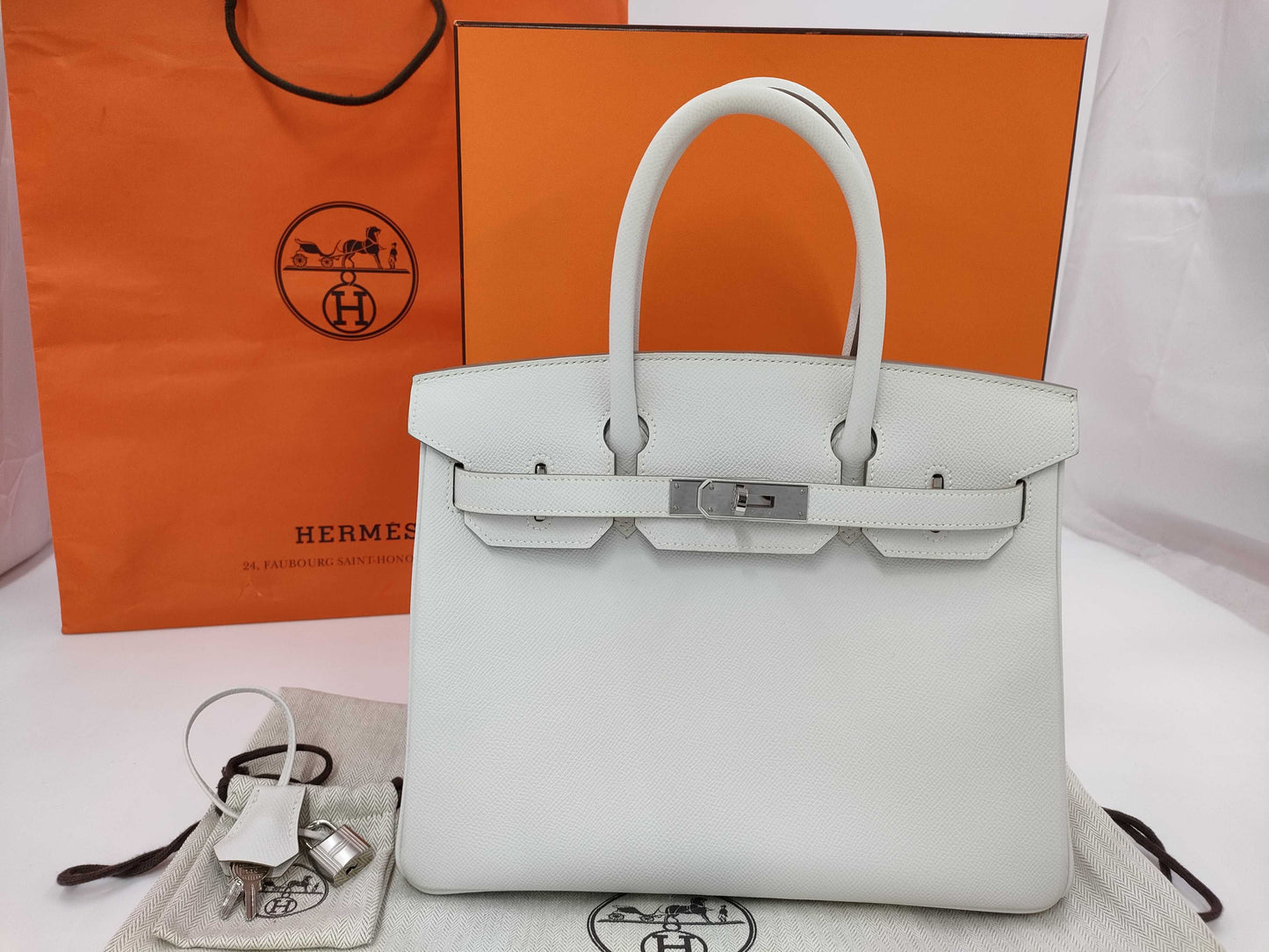 HERMES Birkin 30 Epson Gripere B Stamp Silver Hardware Handbag
