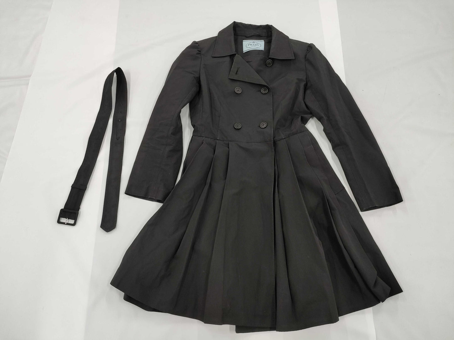 PRADA PRADA Prada Nylon Coat with Belt, Size 38, Black Coat