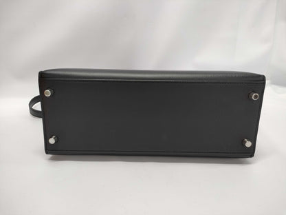 HERMES Kelly 28 Epsom Leather Black Stainless Steel Shoulder Bag with D Stamp