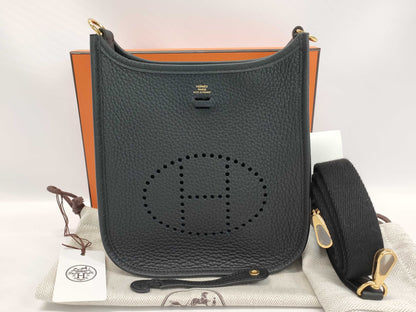 HERMES Evelyn TPM Taurillon Clemence Black GP K Stamped Shoulder Bag