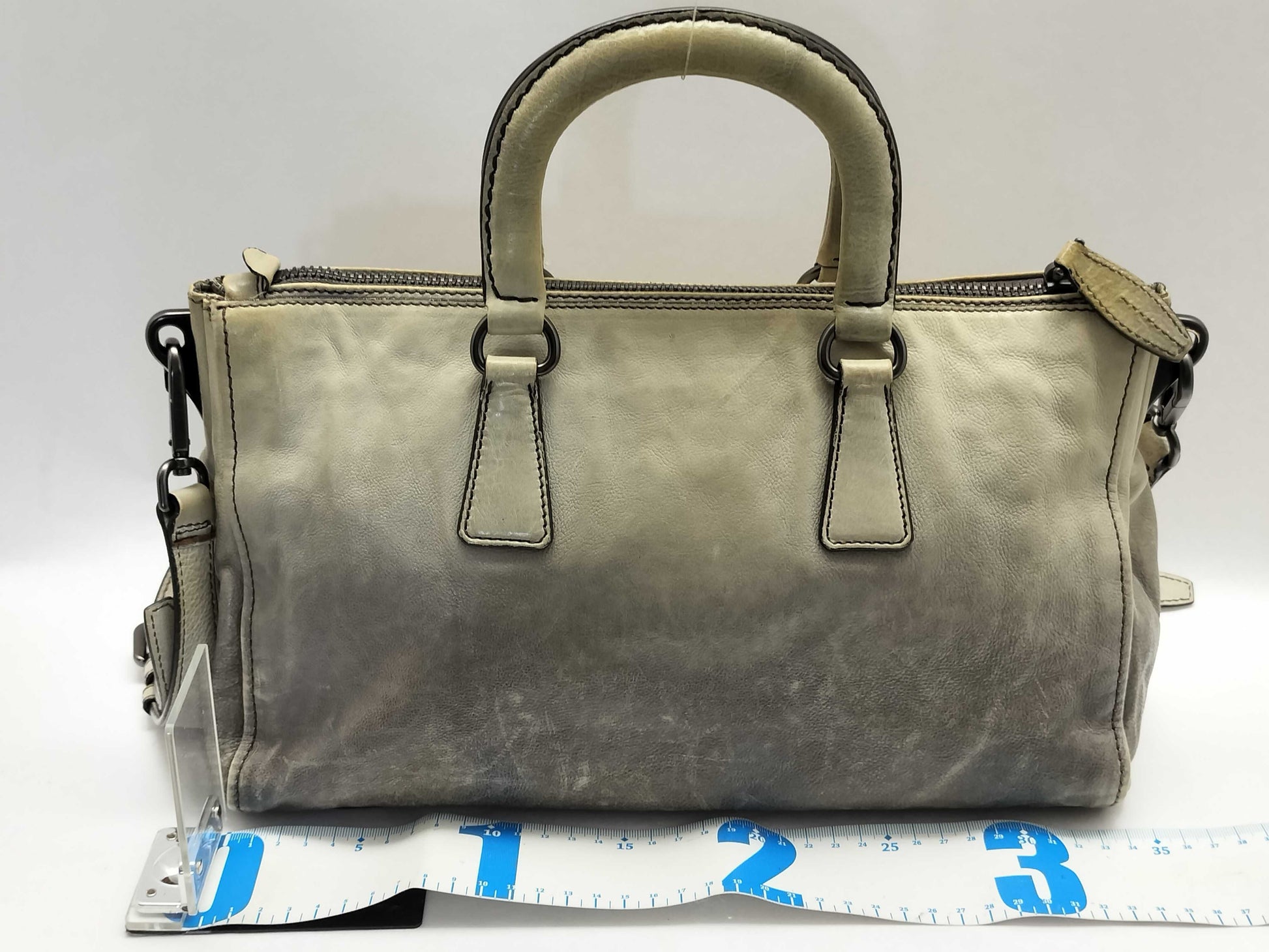 PRADA 2-Way Handbag with Strap, Gray Gradient Leather Handbag