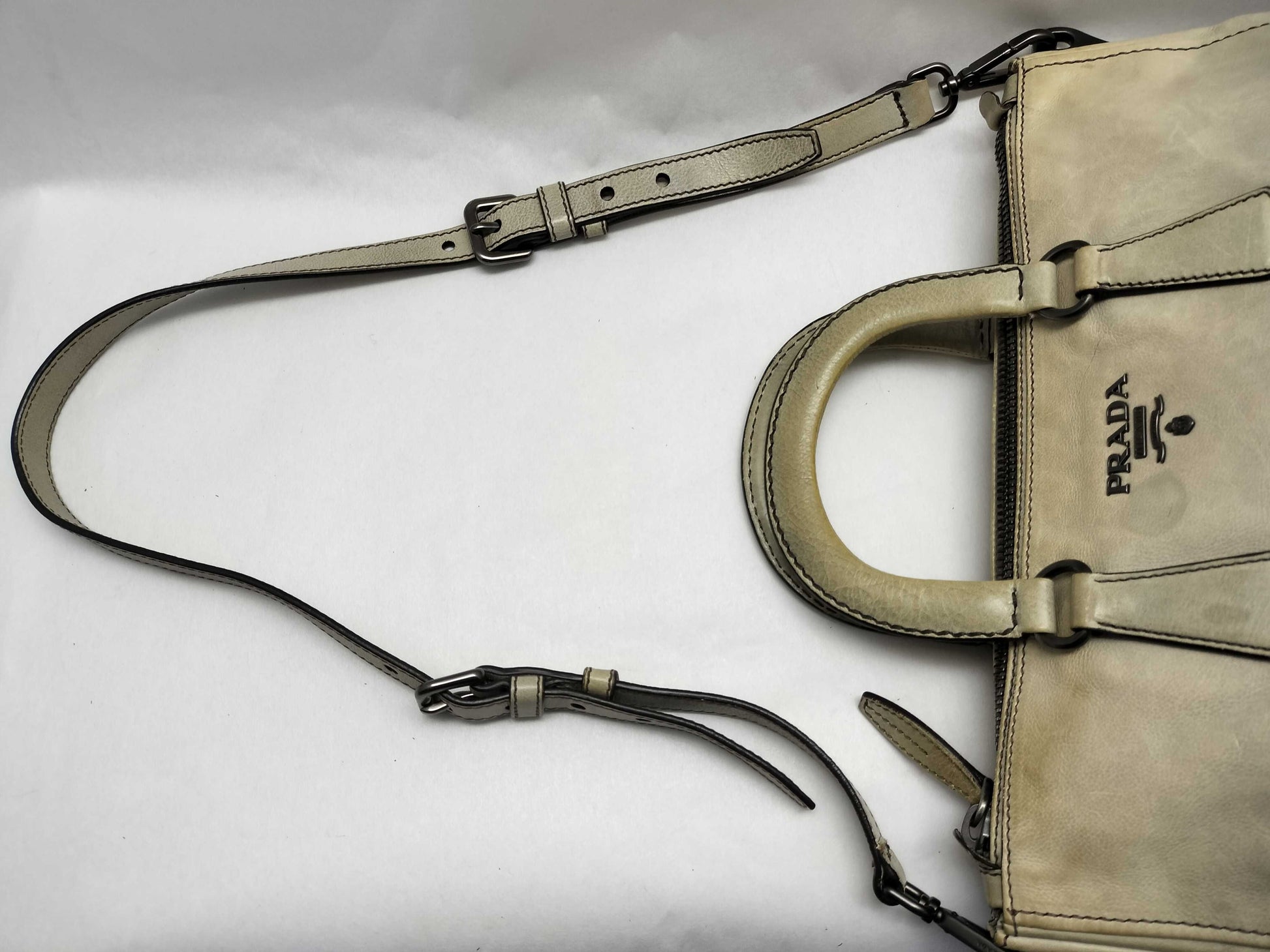 PRADA 2-Way Handbag with Strap, Gray Gradient Leather Handbag