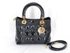 Dior Lady Dior enamel handbag, 2-way, Cannage, black, W25cm.
