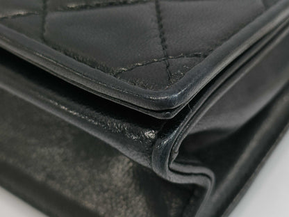 CHANEL Lambskin Matelasse Single Flap Shoulder Bag with Chain, Black, W20cm