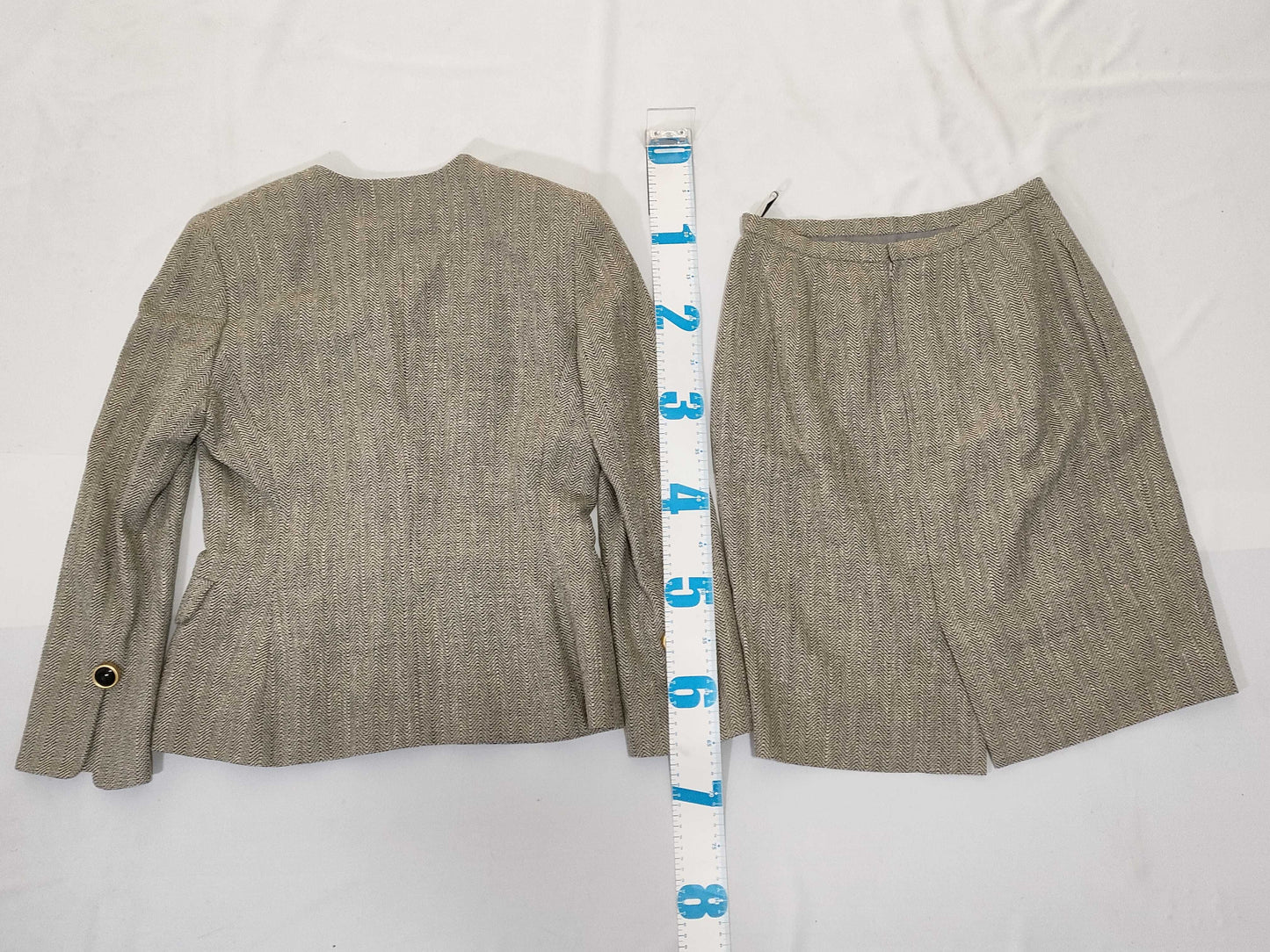 Dior Christian Dior Tweed Set with Gold Buttons and Logo Engraving, Jacket, Skirt, and Other Apparel