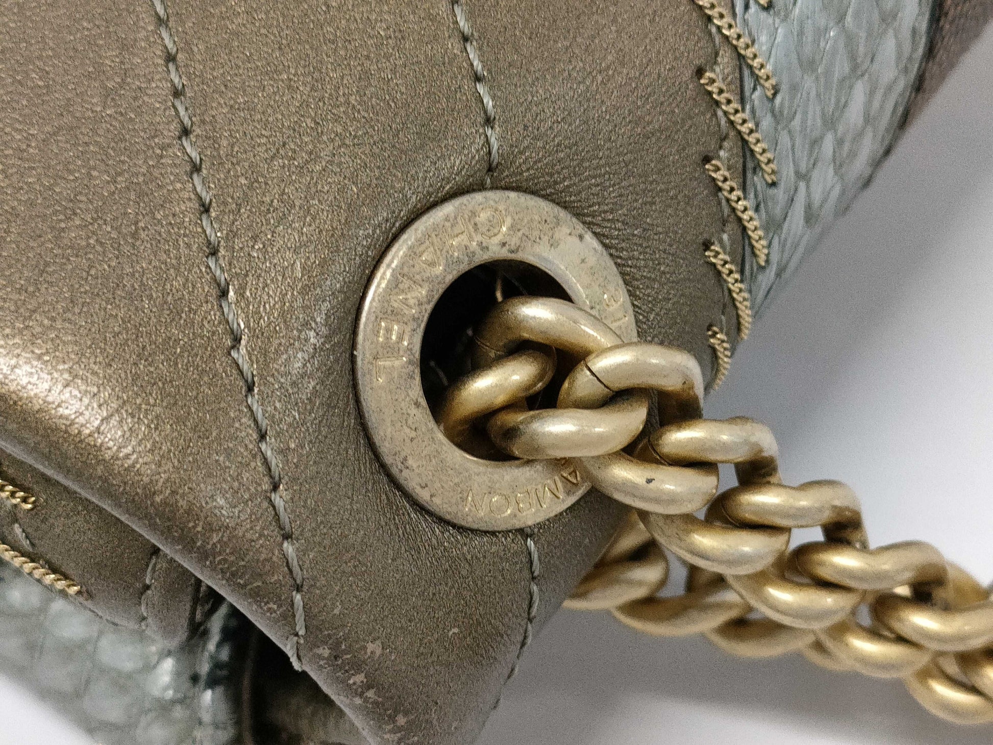 CHANEL Matelasse Chain Shoulder Python Shoulder Bag