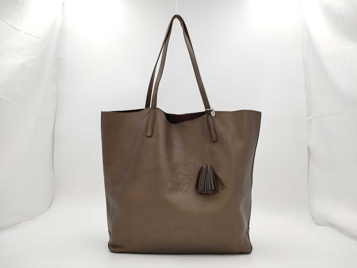 LOEWE Punching Anagram Fringe Leather Tote Bag