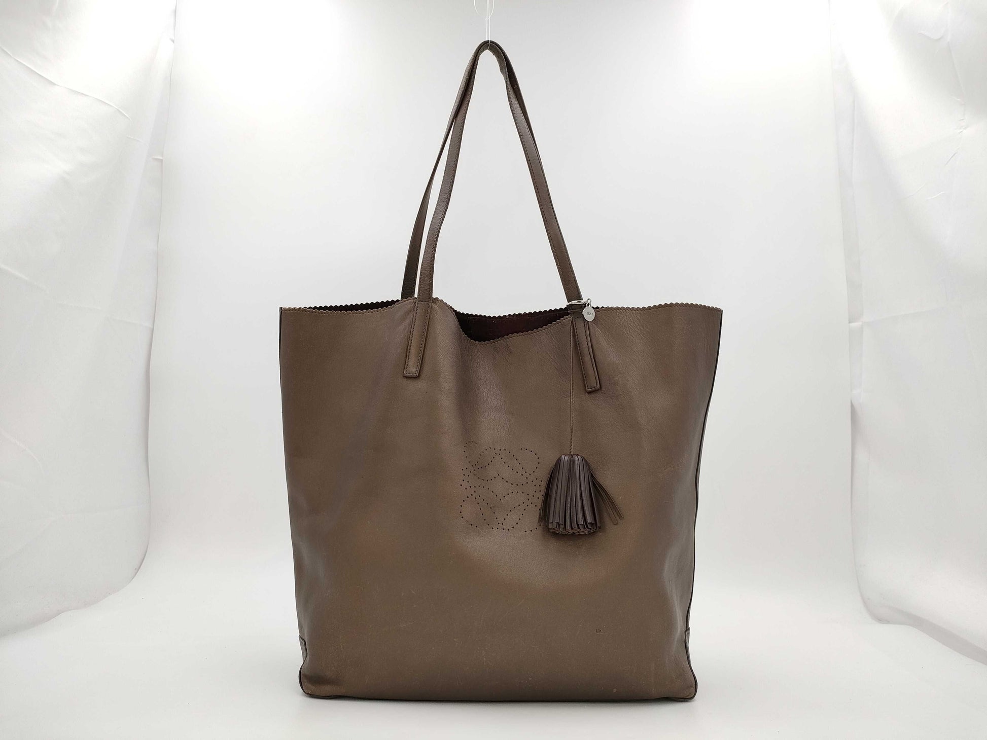 LOEWE Punching Anagram Fringe Leather Tote Bag