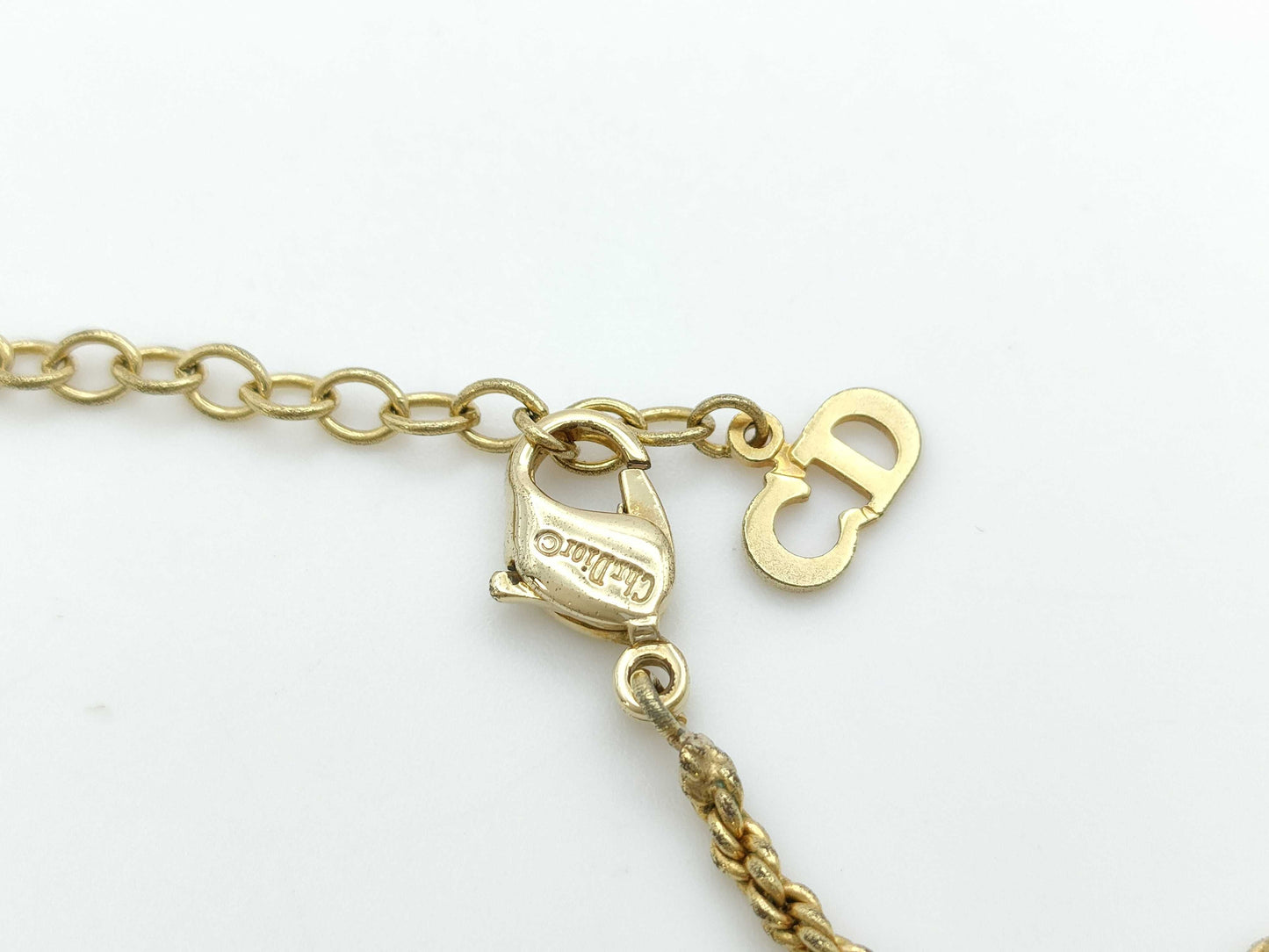 Dior CD Logo Rhinestone Square Necklace Gold Necklace