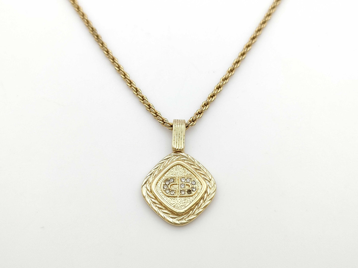 Dior CD Logo Rhinestone Square Necklace Gold Necklace