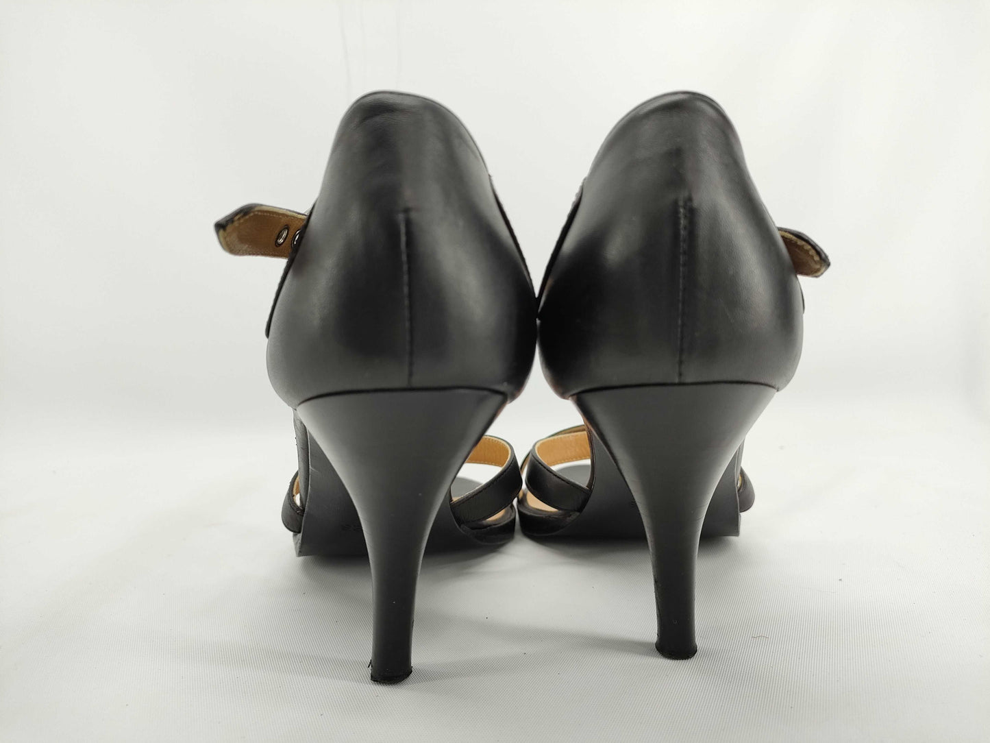 HERMES HERMES Pumps Sandals Heel Strap Leather Black Size 36 Pumps