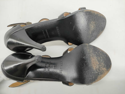 HERMES HERMES Pumps Sandals Heel Strap Leather Black Size 36 Pumps