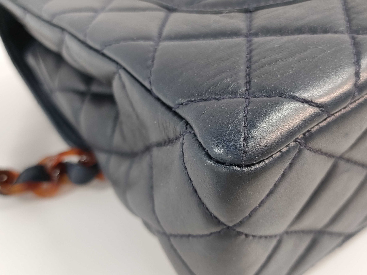 CHANEL Matelasse Plastic Chain Shoulder Bag in Navy