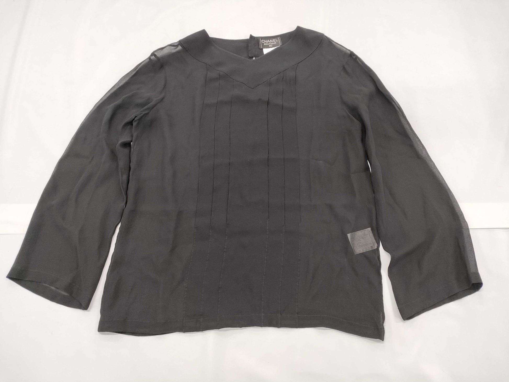 CHANEL Sheer Blouse Black 98A #36 Tops