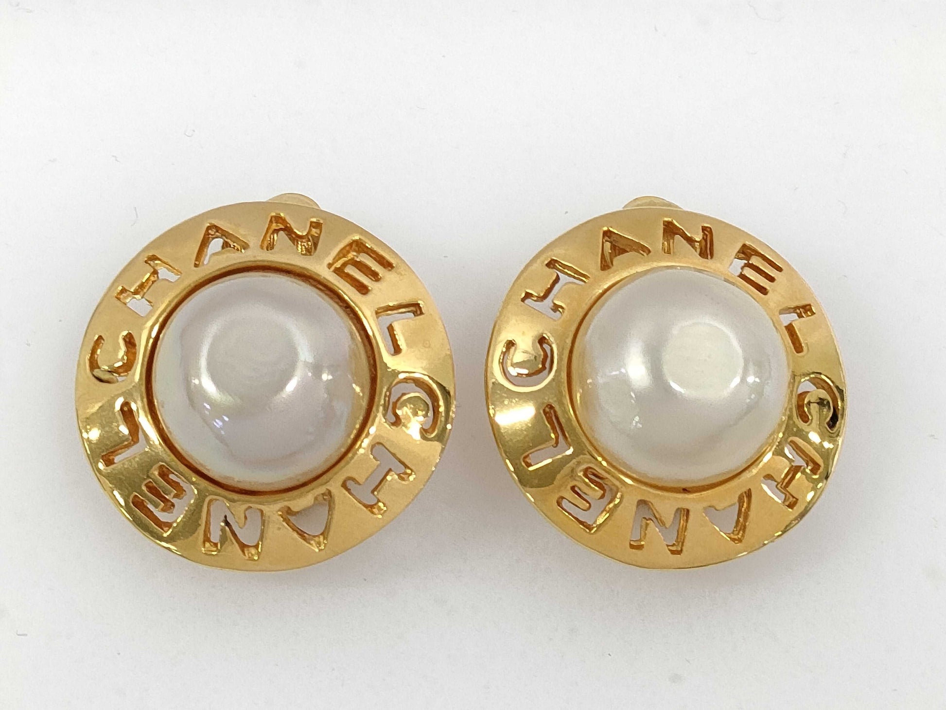 CHANEL Pearl Logo Earrings