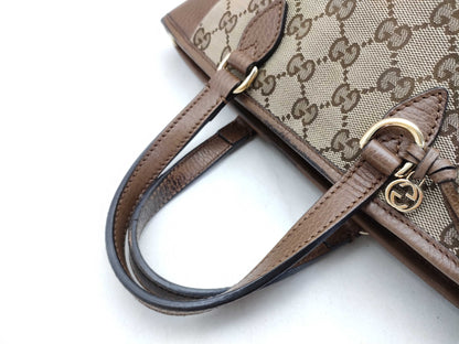 GUCCI GG Canvas GUCCI Beige x Brown GG Canvas Leather Small Tote Z6650 Tote Bag