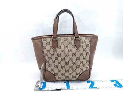 GUCCI GG Canvas GUCCI Beige x Brown GG Canvas Leather Small Tote Z6650 Tote Bag