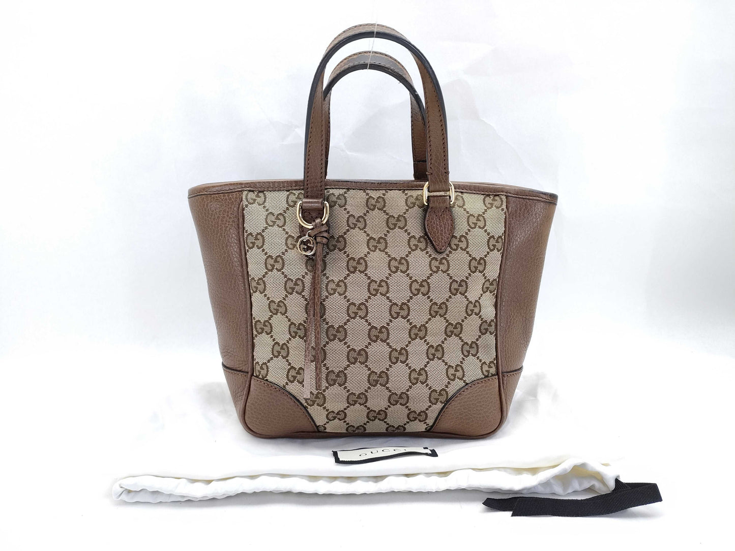 GUCCI GG Canvas GUCCI Beige x Brown GG Canvas Leather Small Tote Z6650 Tote Bag