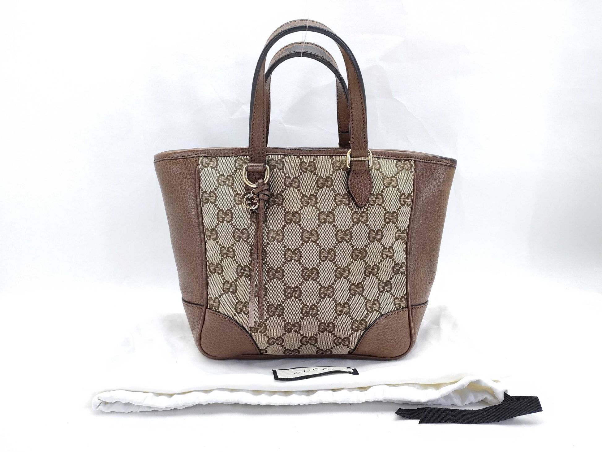 GUCCI GG Canvas GUCCI Beige x Brown GG Canvas Leather Small Tote Z6650 Tote Bag