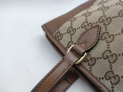 GUCCI GG Canvas GUCCI Beige x Brown GG Canvas Leather Small Tote Z6650 Tote Bag