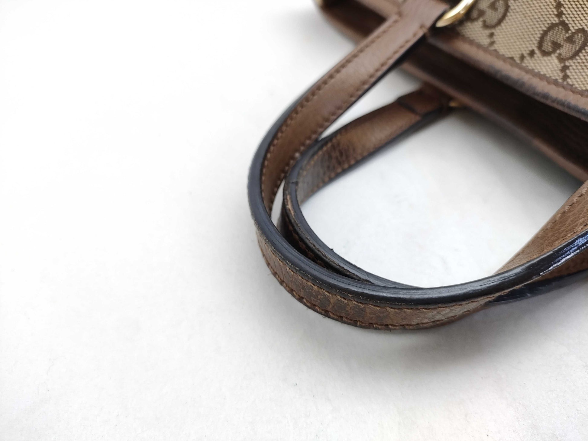 GUCCI GG Canvas GUCCI Beige x Brown GG Canvas Leather Small Tote Z6650 Tote Bag